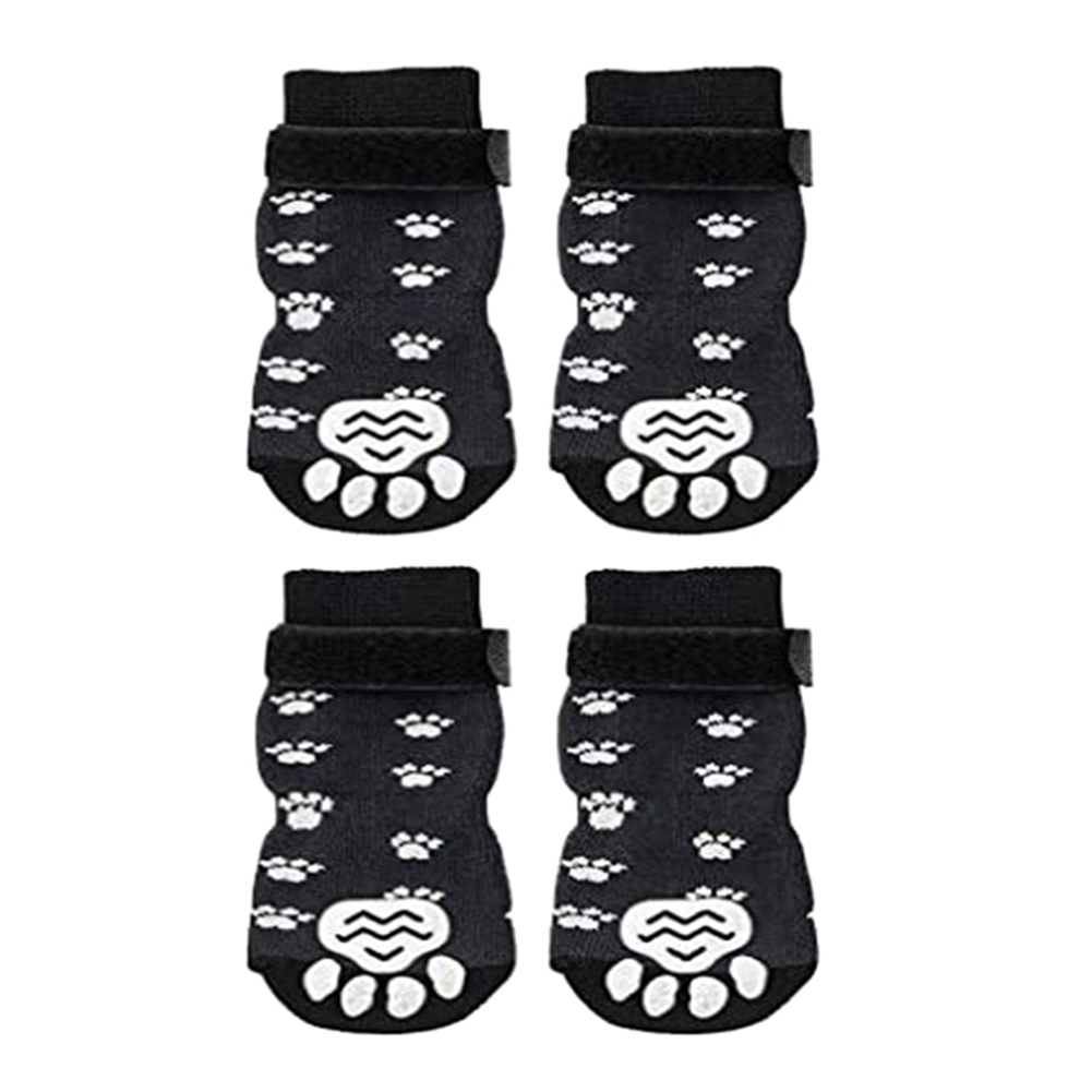 Chaussettes antidérapantes pour chien, 4 pièces, protection des pattes, contrôle de Traction, vêtements d'intérieur réglables, chaussettes tricotées pour animaux de compagnie avec renfort en caoutchouc: M / Gris foncé