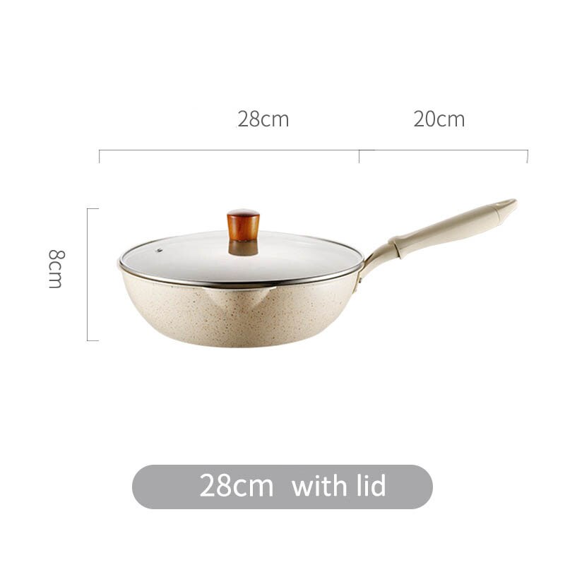 Dikke Bodem Maifan Stone Wok Non-stick Pannen Koekenpan Met Deksel Huishoudelijke Wok Koken Inductie Fornuis Gebruiksvoorwerpen Voor keuken: 28cm wok with lid