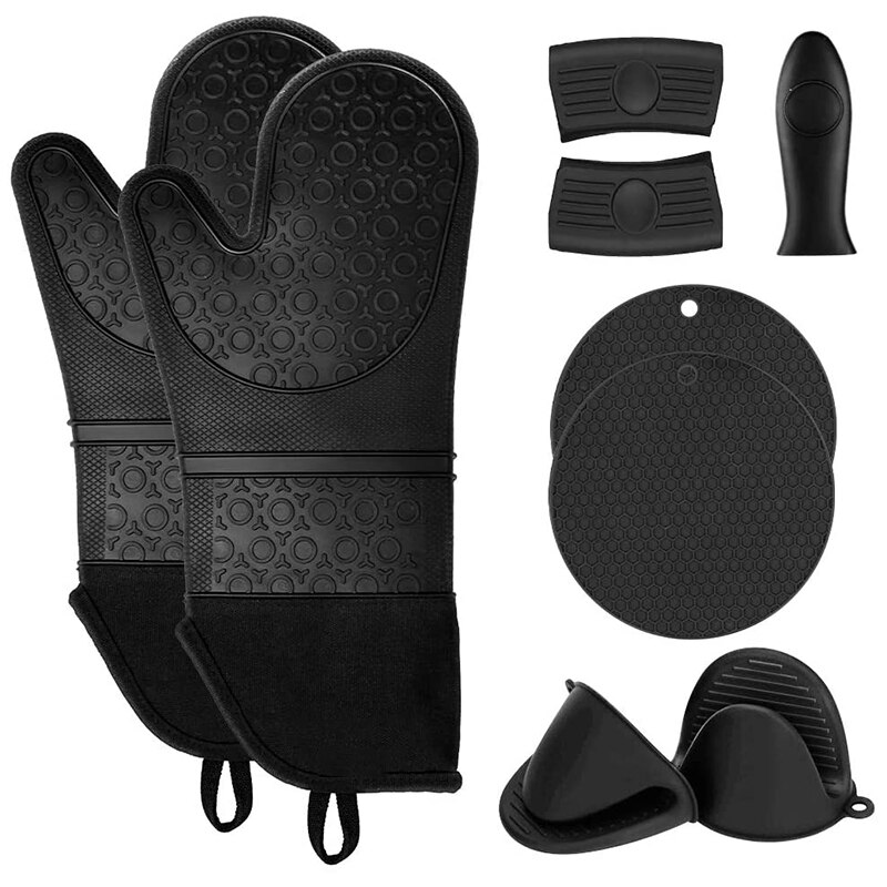 Nhbr Extra Lange Siliconen Ovenwanten En Pot Houders Sets Hittebestendige Ovenwanten Met Gewatteerde Voering Mini Oven Handschoenen: Default Title