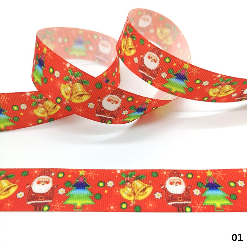 5 yards 25mm julebånd termisk overføring trykt grosgrain bånd for innpakning bryllup dekorasjon hårsløyfer gjør det selv: 01