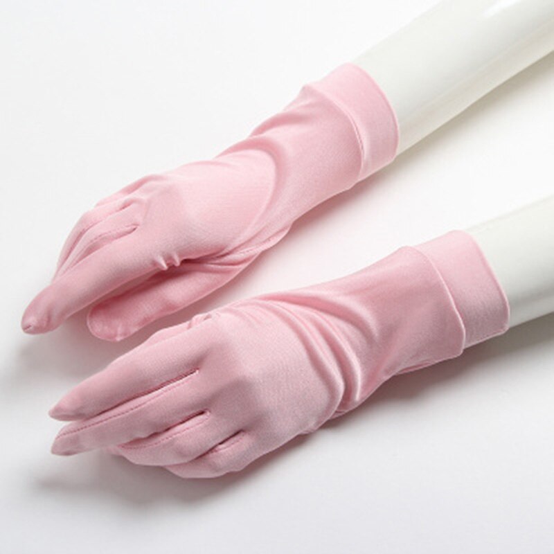 100% Natuurlijke Moerbei Zijde Handschoenen Vrouwelijke Zomer Dunne Uv Zonnebrandcrème Ademend Slaap Hydraterende Kant Bloemen Rijden Wanten M49: Pink