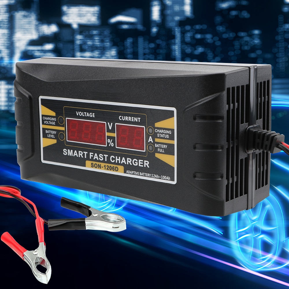 12V 6A LCD Display US EU Plug Lead Acid Battery-chargers Full Automatic Car Battery Charger 150V-250V Smart Fast Power Charging
