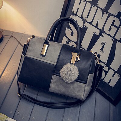 Vrouwelijke Boston Patchwork Pu Leer Vrouwen Tas Schouder Crossbody Messenger Bags Mode Handtas Korte Handvat: Black grey