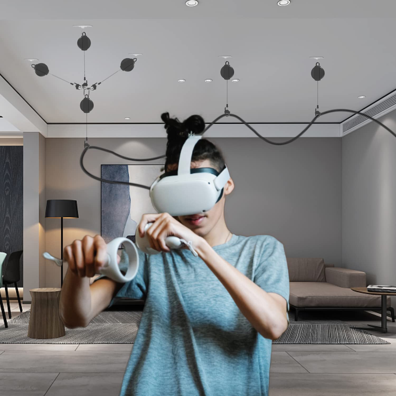 6Pcs VR Cable Management For Meta Oculus Quest 2 Link Cable Retractable Ceiling Pulley System for Quest 2 HTC Vive HP Reverb G2