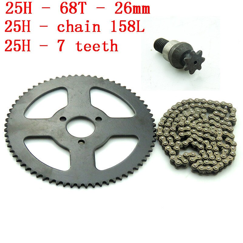 47cc 49cc atv quad mini skittlommesykler minimoto 25h 158l med 68t tann 26 mm bakhjul 7t tannhjul