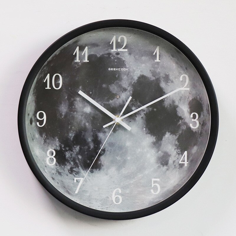 Luminous Wall Clock Gray Moon Digital Metal Quartz Clock Sound and Light Control Clocks for Living Room Decor