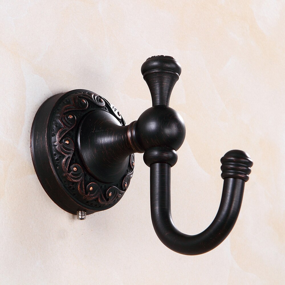 Messing Badkamer Accessoires Set Zwart Gepolijst Robe Haken Zeepbakje Toiletborstel Houders Wc Ringen Asbak Tissue Mand