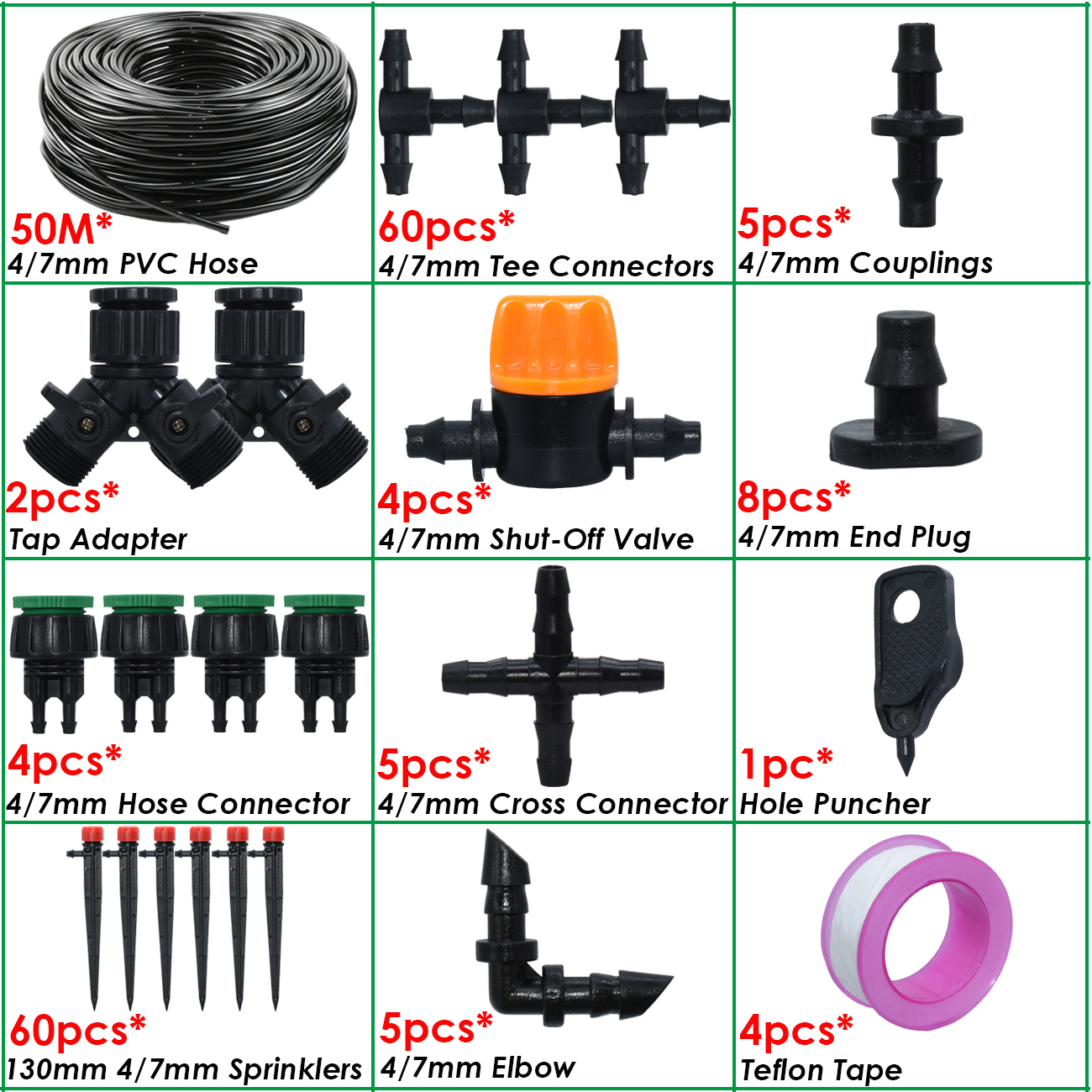 10-50M Garten 4/7mm Schlauch Automatische Tropf Bewässerung Bewässerung Bausatz System 1/4&#39;&#39; Durcheinander Nebel Düsen für Rasen Topfpflanze Gewächshaus: SPL11-Bausatz21-50M-B