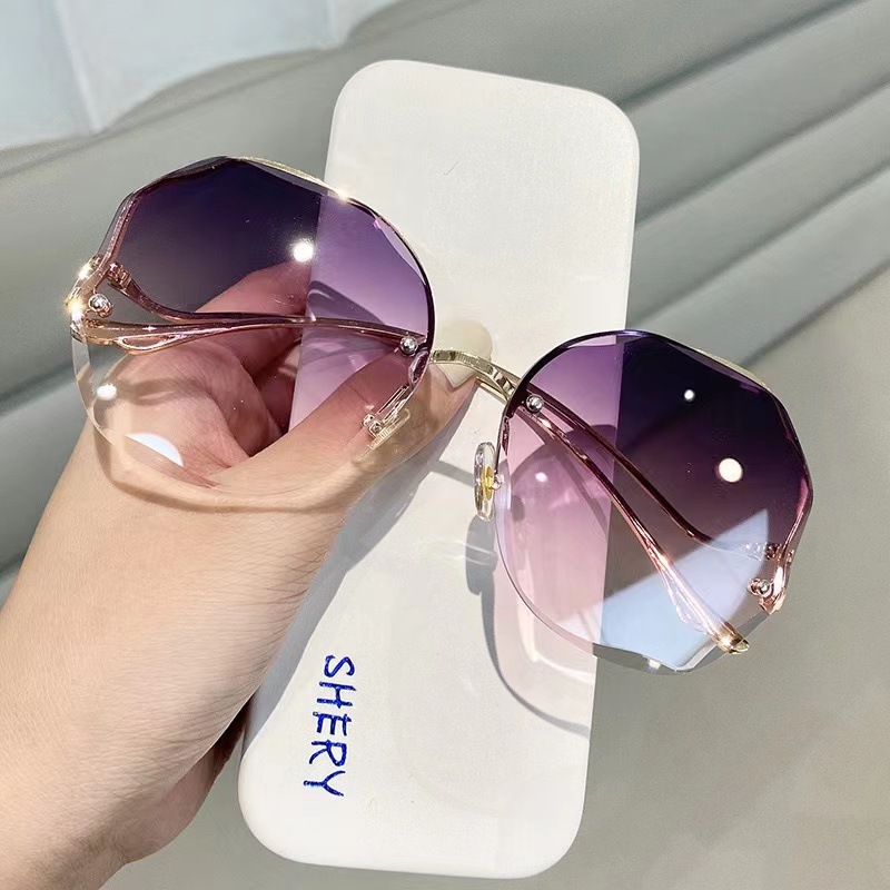 Women's Polarized Light Sunglasses Women Metal Half Frame Polygon Sun Glasses Outdoor Leisure Eyewear UV400 Oculos De Sol: PURPLE