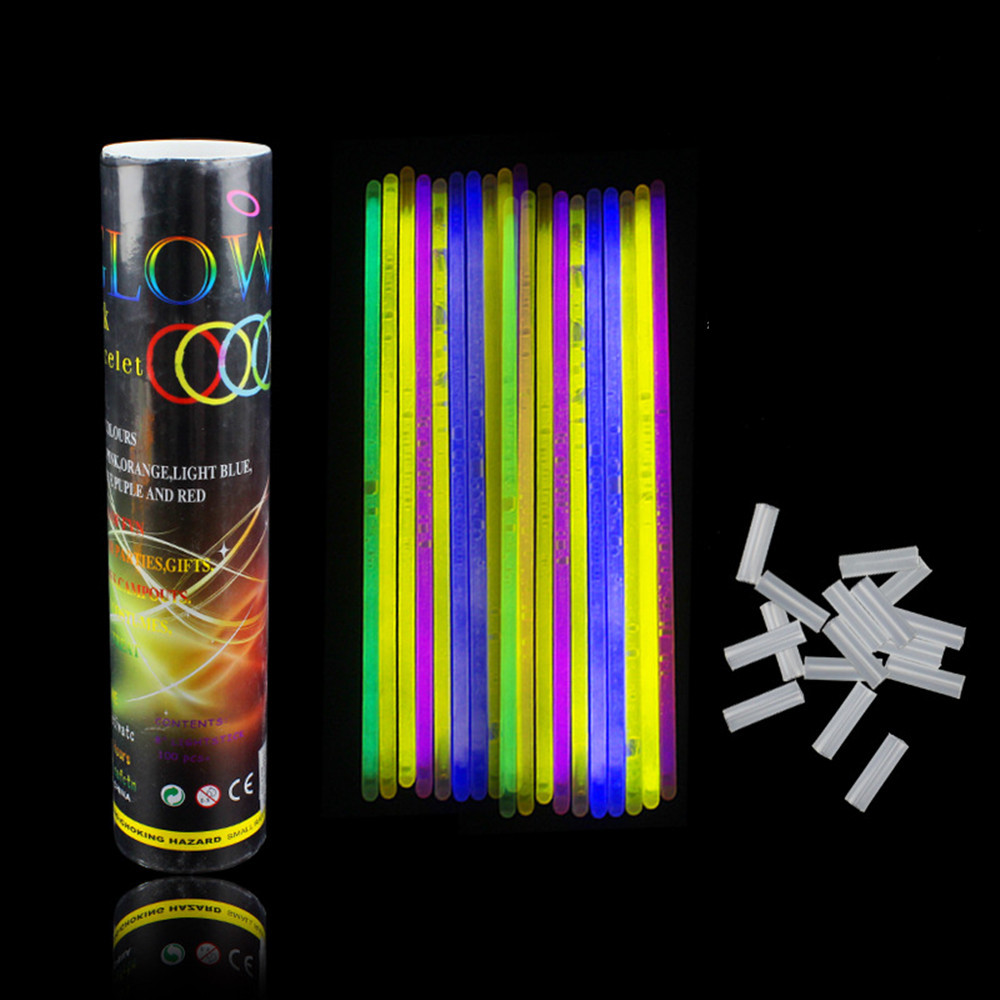 100 stuks lichtgevende gekleurde stokjes voor kerst, dansfeest, fluorescentielampen, doe-het-zelf, kostuums, decoratie, lichtgevend, kerst, dj, rave, gala, neon