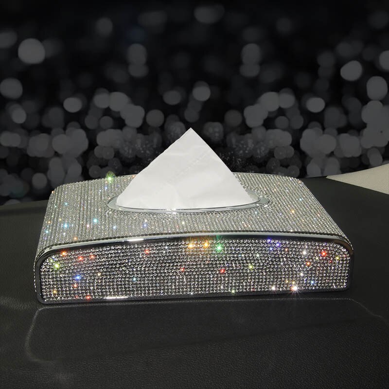 Diamond Tissue Box Holder for Car Leather Crystals Paper Towel Cover Case with Number Card Car Interior Accessories