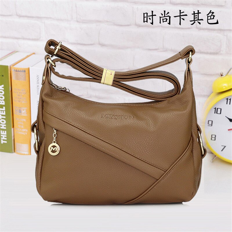 Top femmes Messenger sac femme Litchi cuir moyen sac célèbre dames sac à main moyen âge femme sacs à bandoulière: KHAKI