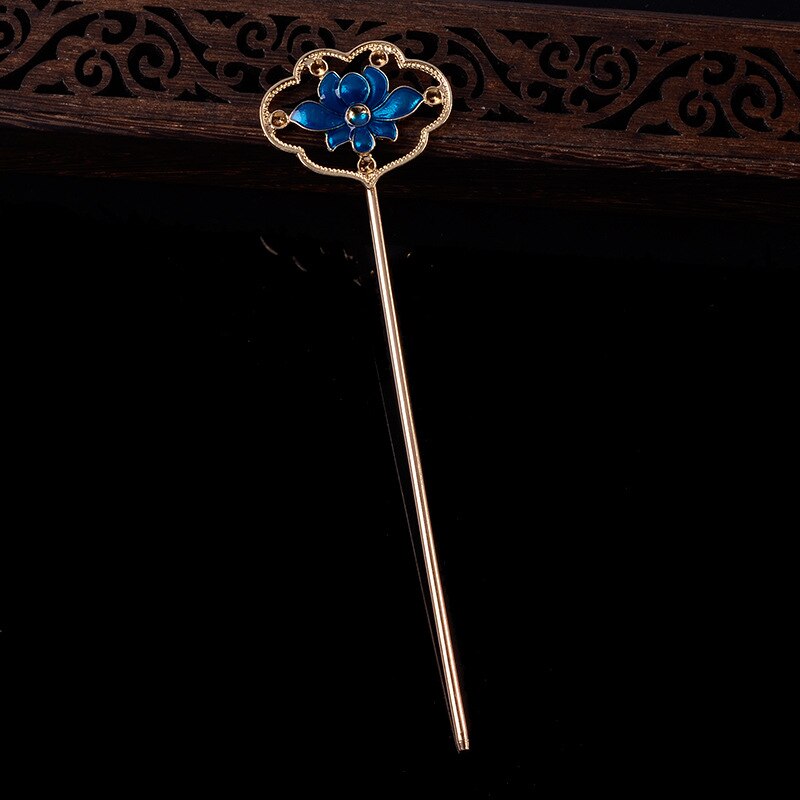 Antiikin orkidea kukka hiuspuikko cloisonne emali luksuskoru sininen hiusneula kiinalainen vintage käsintehdyt hiusneulat: 3
