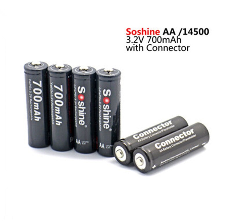 4PCS Soshine 3.2V 700mAh LiFePO4 battery AA 14500 battery pilas rechargables Protected With Battery Case and connectors
