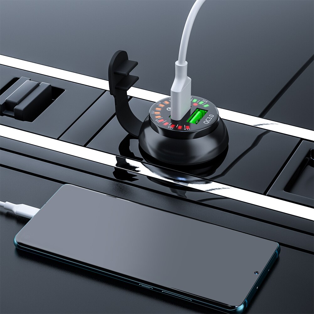 Adapter mit voltmeter, zwei usb-anschlüssen, schwarz, mehrfachschutz, schnellladefunktion für fahrzeug, mobiltelefon, boot, smartphones, tablets und autoladegerät