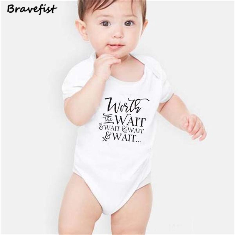 Short Sleeve Summer Baby Bodysuits WORTH WAIT Letters Print Infant Boys Girls Jumpsuits Kids Outfits 0-24Months Outwear Onesie