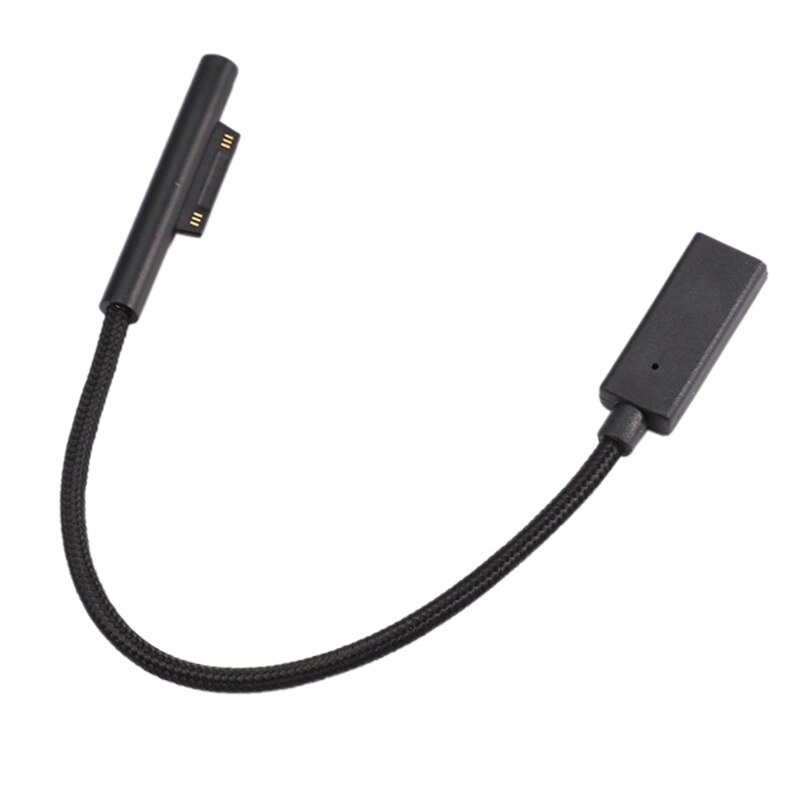 0.2m fêmea USB-C cabo de carregamento para a superfície pro 6/5/4/3 portátil de superfície 1/2, 45w 15v pd náilon trançado cabo de carregamento