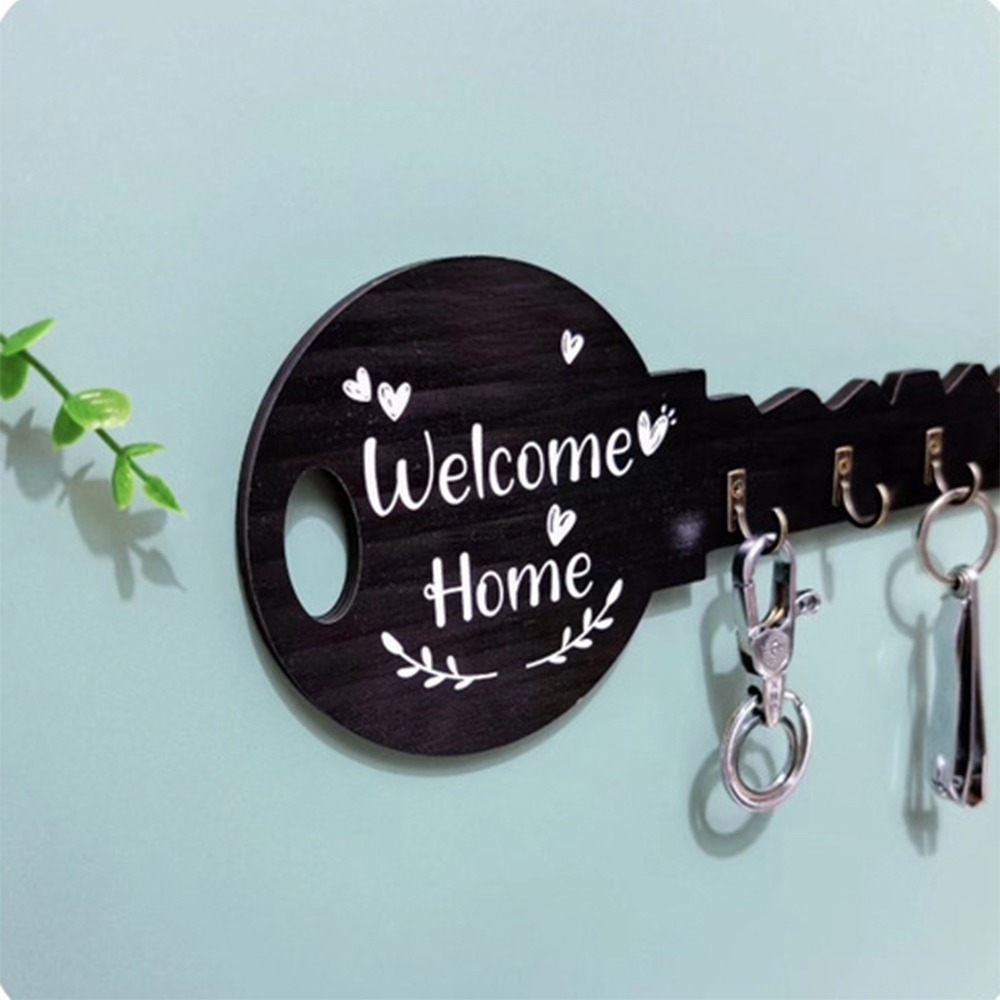 Creatieve sleutel houten frame wandgemonteerd gesimuleerd hangend opbergrek moderne buxus muur opberghaak ingang: Brons