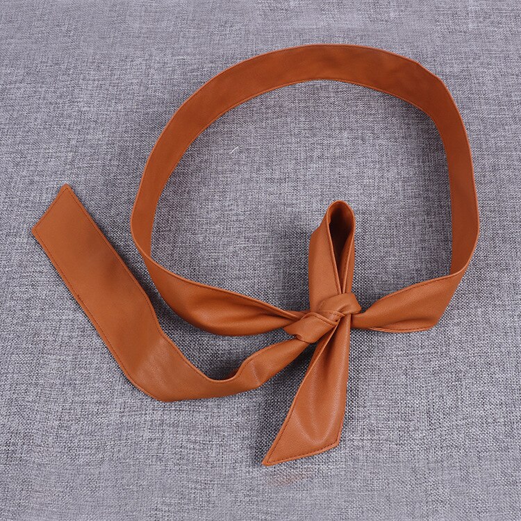 Cinture classiche in pelle PU per donna, cinture morbide Bowknot per donna senza fibbia coppia con giacca e piumino di lana: cammello