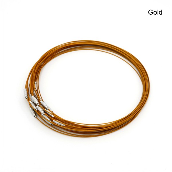 1mm Cable de acero cuerda cadena gargantilla collar joyería DIY hallazgos 10 unids/lote Color mezclado al por mayor: gold