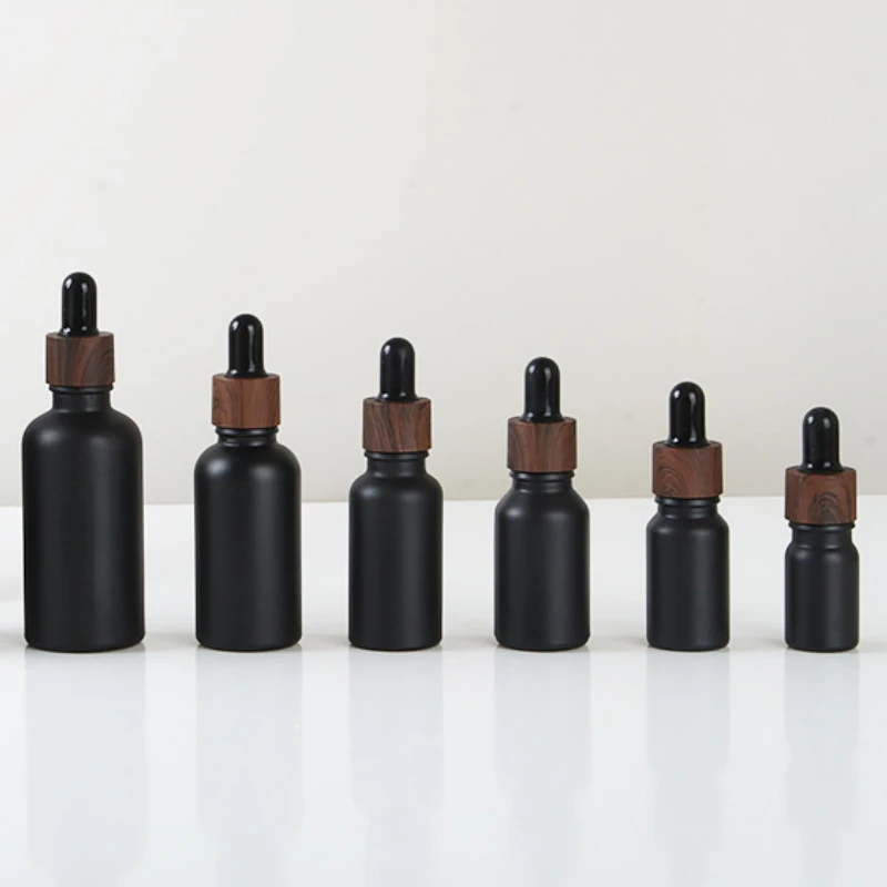 Flacon compte-gouttes vide noir givré, huile essentielle en verre, liquide d'aromathérapie, bouteille rechargeable, Pipette liquide