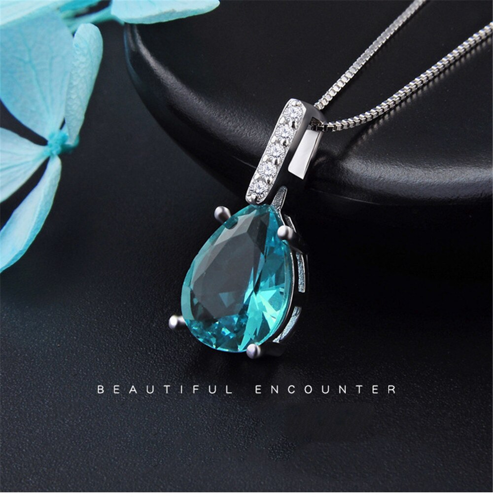 Aquamarin blau edelsteine kristall anhänger halsketten für frauen karat zirkon diamanten weiß silber farbe halsband schmuck