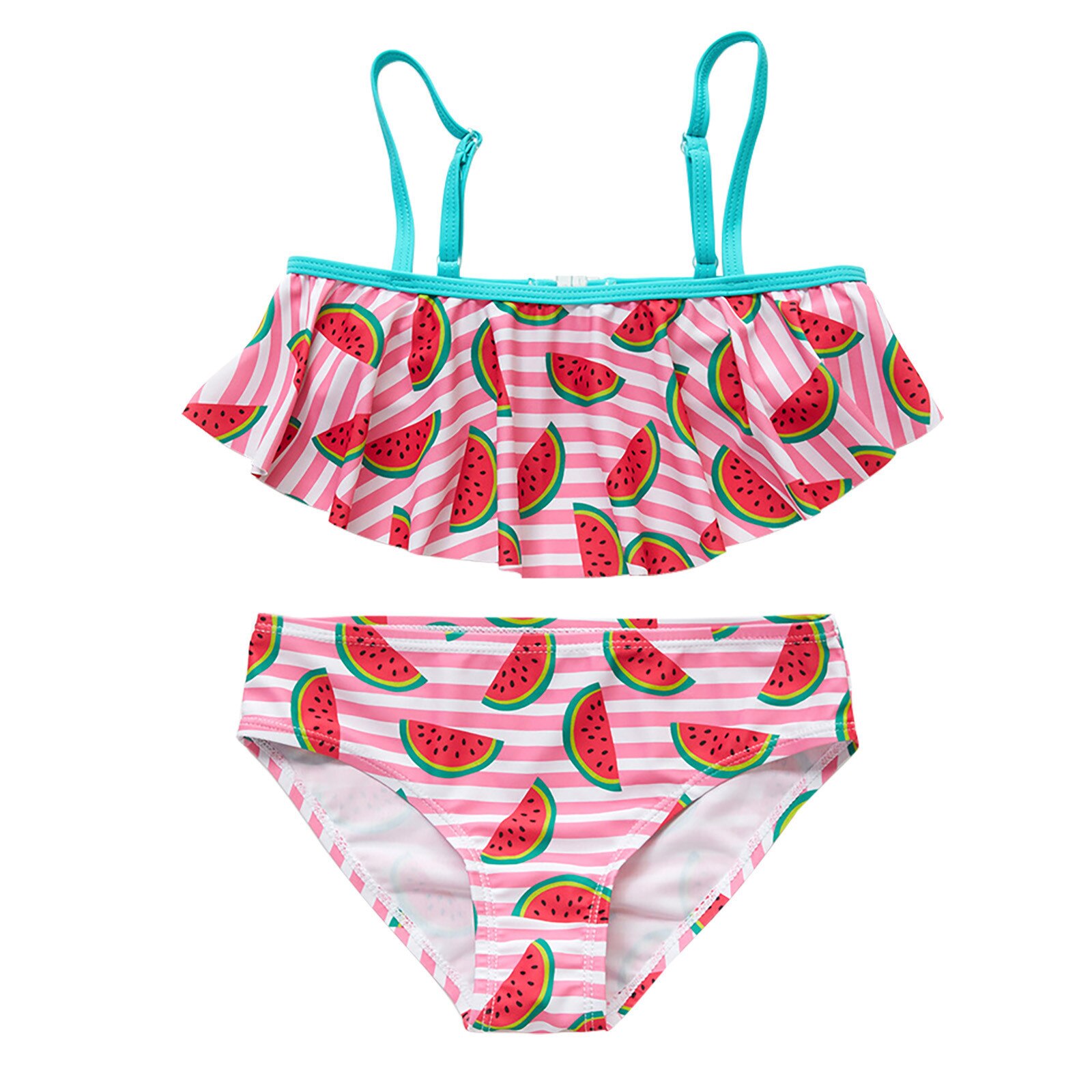 Girls Swimsuit Striped Watermelon Print Biquini Infantil Swimming suit 2pcs Split Bikini Swimsuit Children's Ruffled Swimsuit