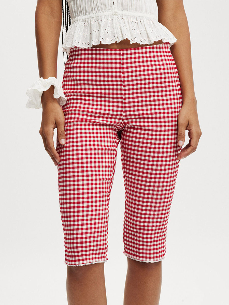 Dame  y2k estetiske rutete capribukser med middels midje, sidesplitter, knelange tights, avslappet leggings for daglig fest, klubb, streetwear