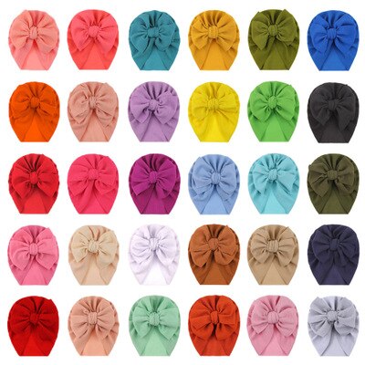 Baby cotton blends Headband Soft Bowknot Turban Hair Bands soft knit fabric pleated bow Indian hat for