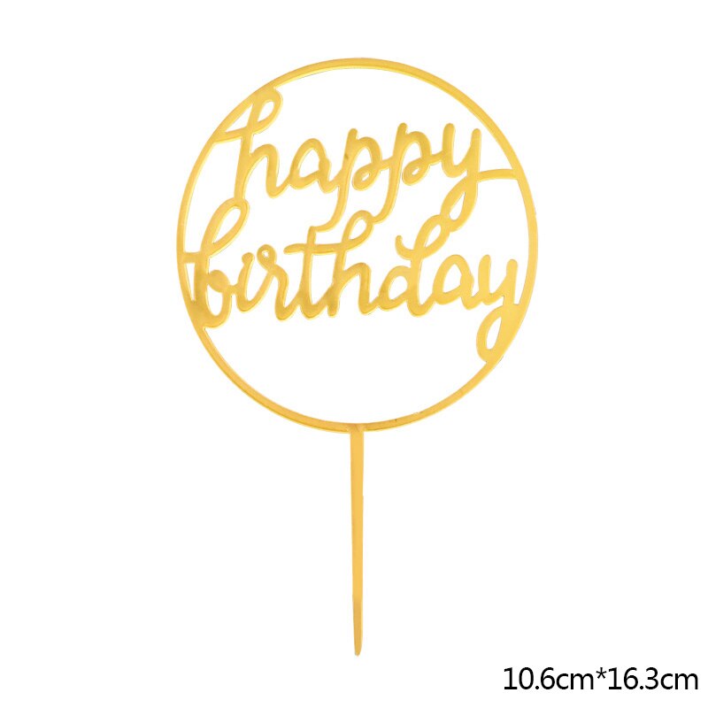 Blume Acryl Kuchen Topper Glücklich Geburtstag Gold Brief Cupcake Topper Für Baby Dusche Kinder 1st Geburtstag Party Kuchen Dessert Decor: B03-1Pc