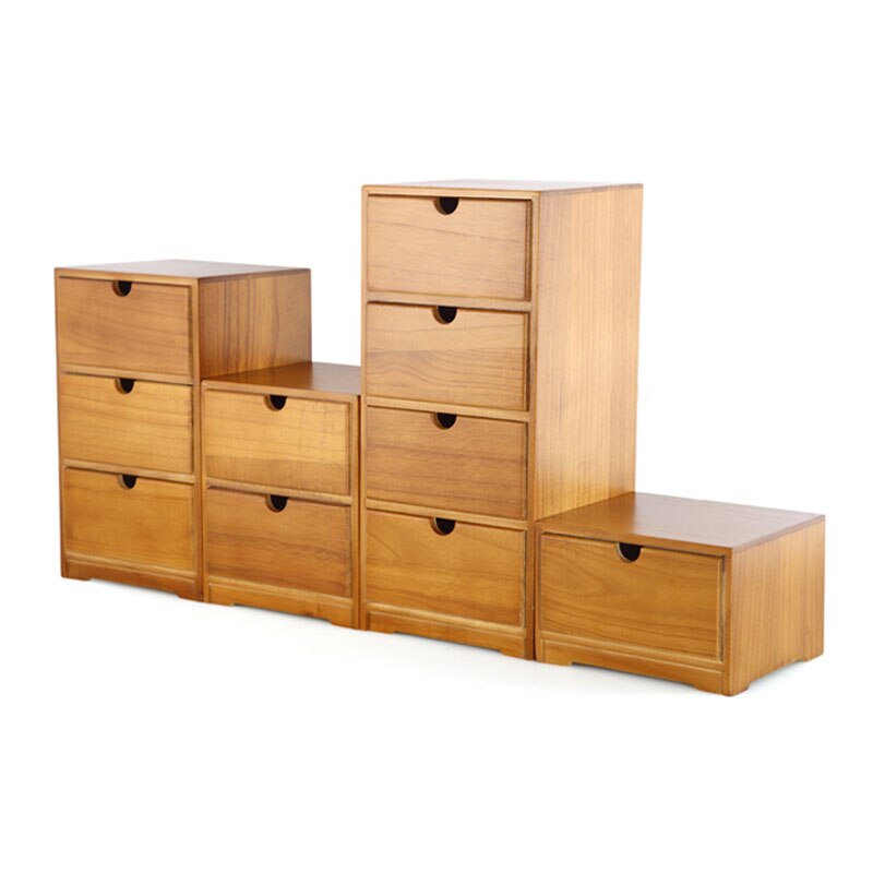 Wooden Desk Storage Box Drawer Debris Cosmetic Jewelry Retro Style Office Case Home