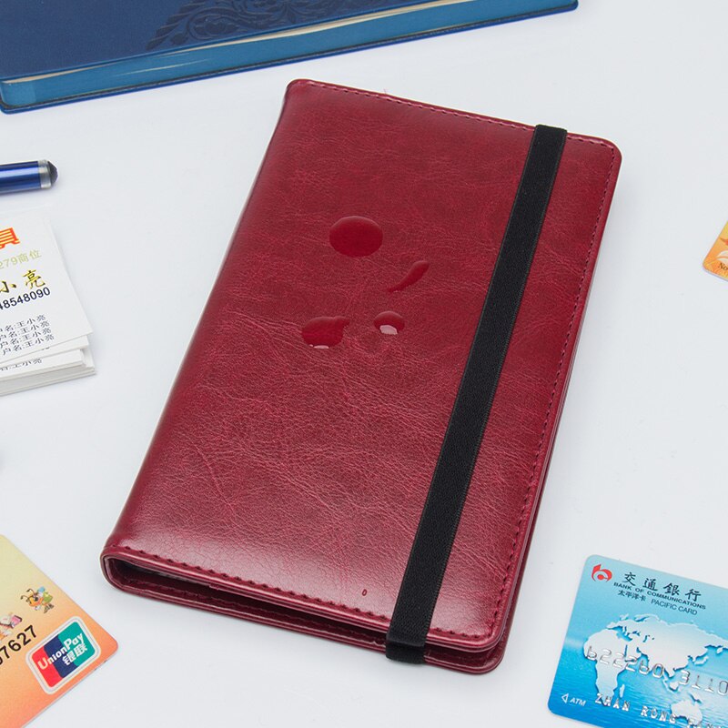 Rött unisex bankkort 120 kort visitkortsbok med snöre pu läder kreditkortshållare stor kapacitet