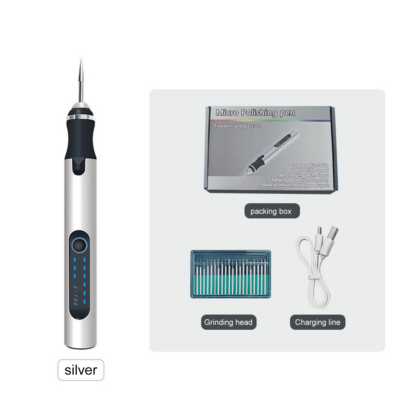 Mini Cordless Electric Engraving Pen 3 Variable Speed Drill Grinder Engraver Rotary Grinding Machine DIY Jewelry Metal Tools: Silver
