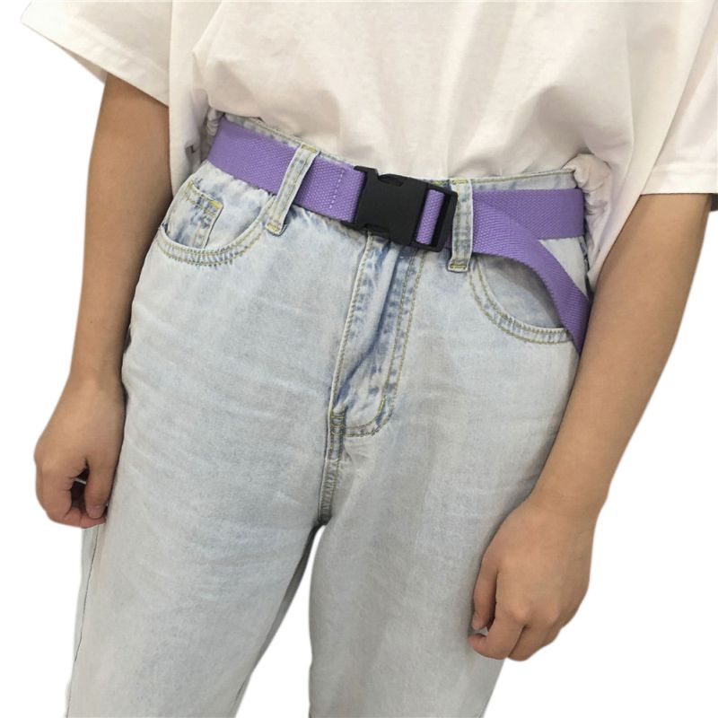 Kvinder mænd firkantet enkel alsidig plast spænde vævet lærred nylon bælte neutral blød enkel bælte: Z