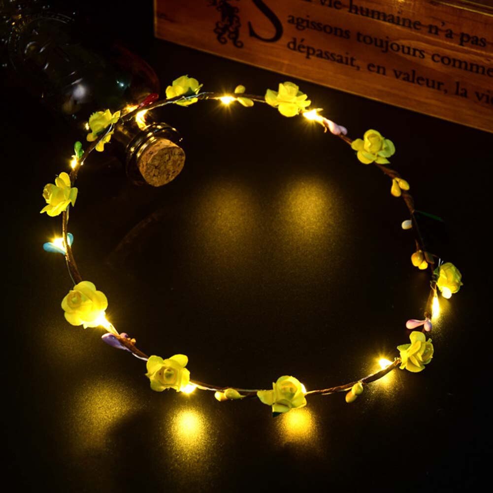 Partei Krone Blume Stirnband LED Licht hoch Haar Kranz Haarband Girlanden Frauen freundlicher Party Geburtstag glühend Kranz: Gelb