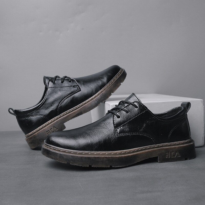 Brogues skor män skor svart läder män fritidsskor märke manliga affärsskor tjock sula halkfri  ka2712