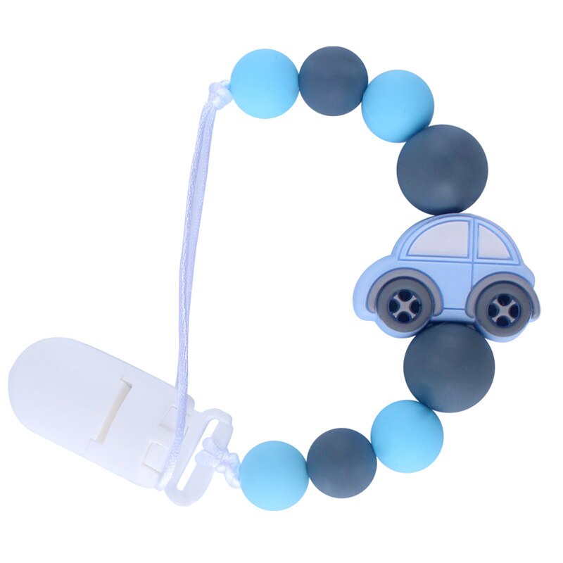 Baby Molars Silicone Beads Pacifier Clip Chain Silicone Car Teether Anti-lost Chain Baby Teether: Blue