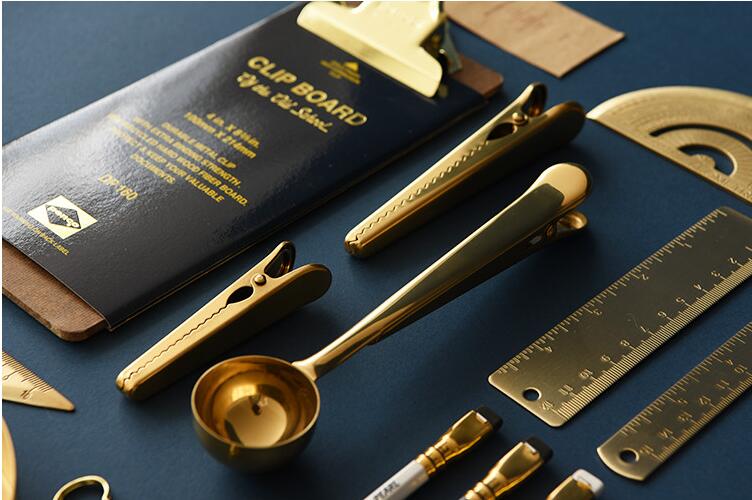 Vintage Brass Bill Clamp Ins Metal Spring Clips Food Coffee Bag Sealing Clips Office Home Stationery