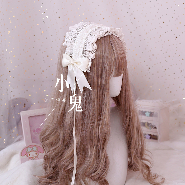 Lolita hoofdband bloem trouwen liefde god angel handvat LO moeder wilde kant kc haarband boog Lolita hoofd sieraden: Milky white