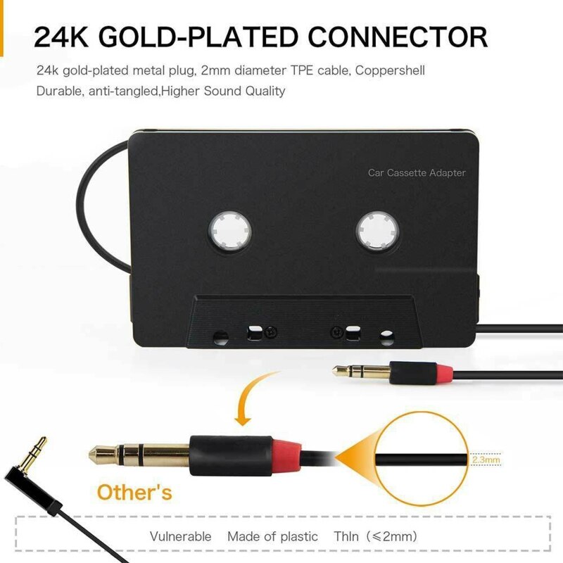 Adaptador de Cassette estéreo para coche, 3,5mm, cuatro canales, antienredados, Mini ABS, Audio,