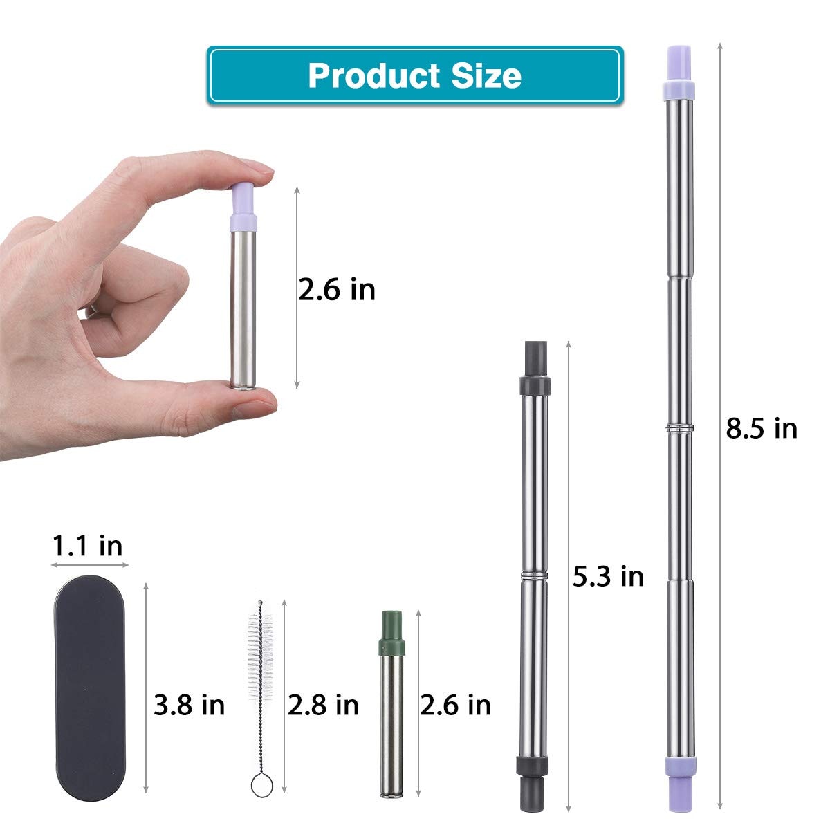Telescopic Drinking Straw Collapsible Straw Foldable Reusable Metal Straw With Keychain Hole for Travel Outdoor Bar Accessories