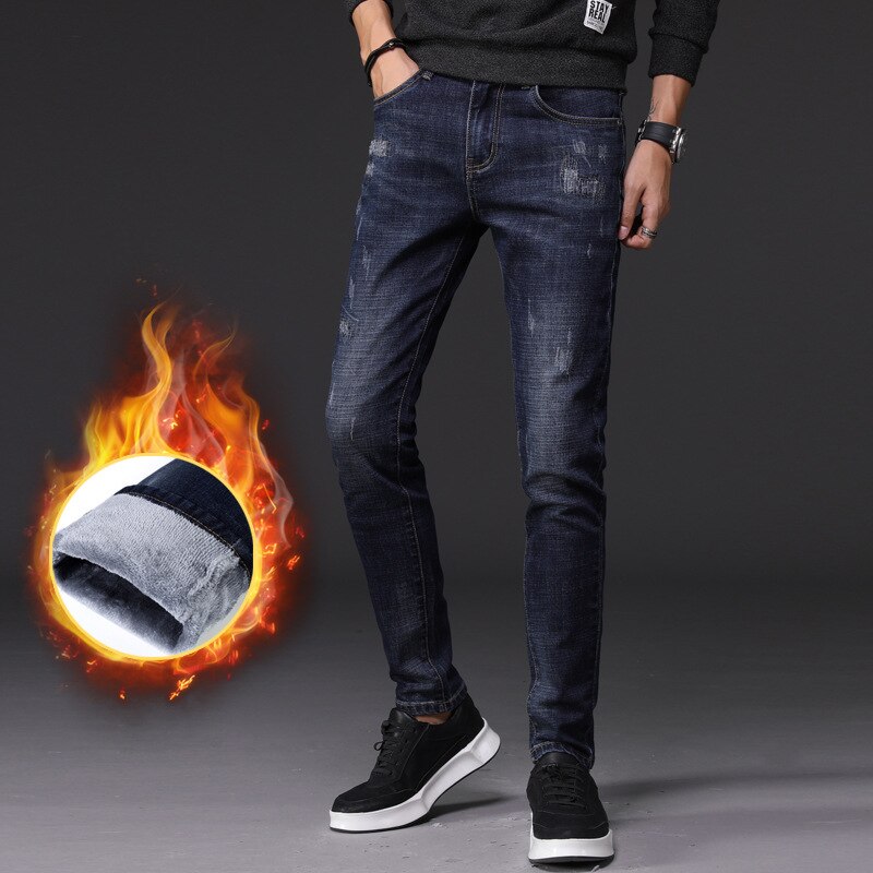Neue Männer Mehr Verdicken Warme Jeans Herbst Winter Jeans Warme Beflockung Warme dünne Weiche Männer Jeans passen für