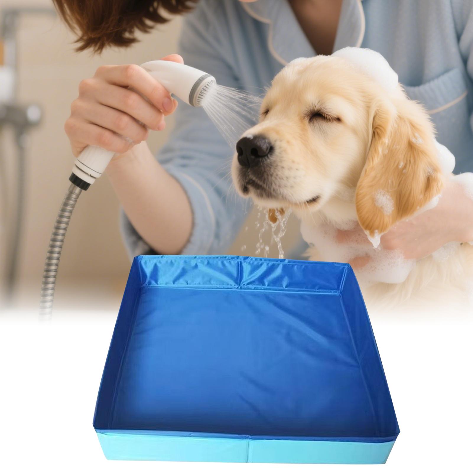 Pet Swimming Pool PVC Foldable Dog Bath Tub Square-Shaped Anti-Slip Save Space Pet Puppy Bathing Tub for Home Yard Garden