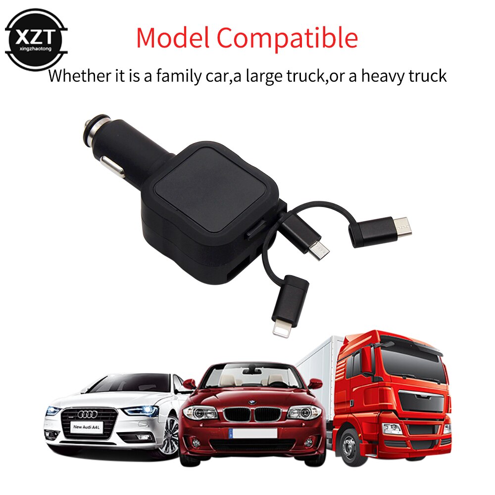 4 in-in -1- dehnkabel mit schnellladefunktion fürs auto, usb  qc3.0 ladegeräte (typ c, micro-usb) für samsung, huawei und xiaomi mobiltelefone