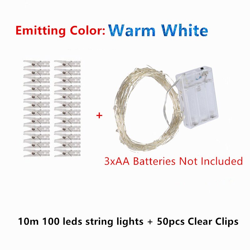 2M/5M/10M Photo Clip DIY LED String Lights Fairy Lights Outdoor USB Battery Operated Garland Christmas Decoration Room Wedding: 10m warm white
