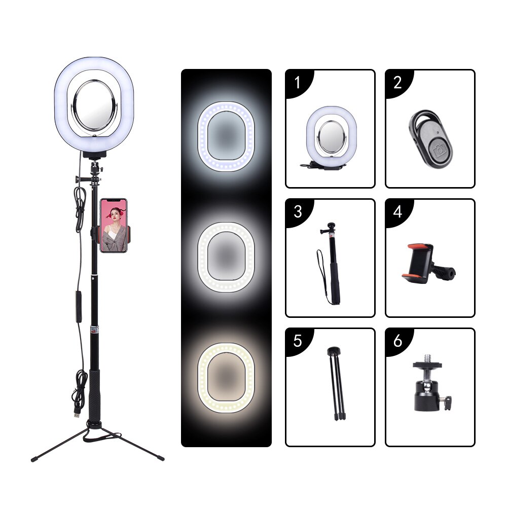 Yizhestudio 3500-5500k fotografia możliwość przyciemniania doprowadziło Selfie lampa pierścieniowa z uchwytem telefonu wtyczka USB statyw bezstopniowa lampa leddo smartfona: C statyw