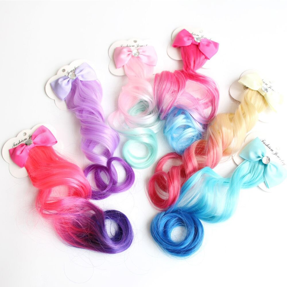 Novo crianças colorido peruca acessórios de cabelo arco cachos grampos de cabelo meninas crianças desempenho peruca hairpins headwear
