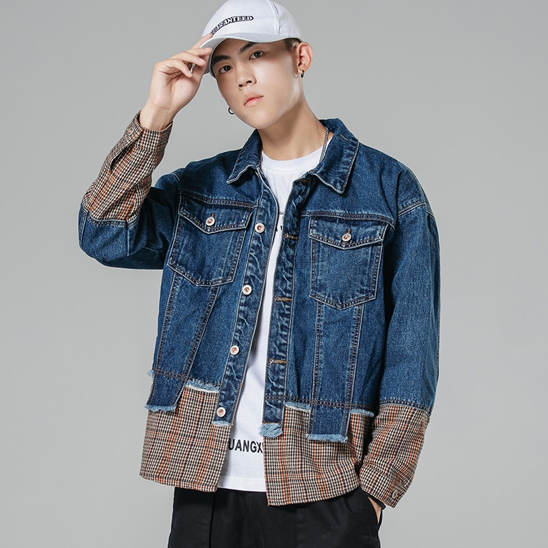 iiDossan Classic Coat Men Denim Jackets Jeans Jacket Hip Hop Streetwear Overalls Denim Men Patchwork Denim Casual Coats