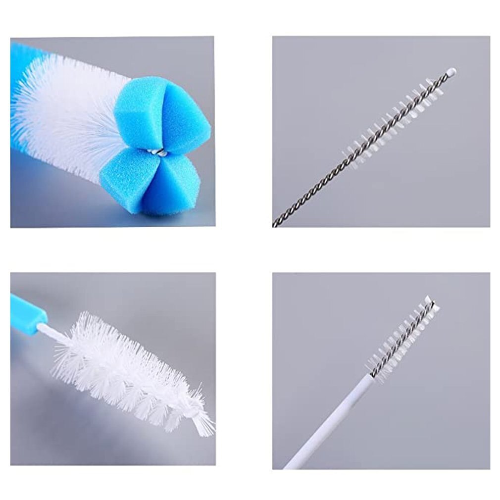 Sete-pedaço escova de garrafa de bebê escova de limpeza de garrafa de esponja escova de mamilo de palha de aço inoxidável escova de garrafa