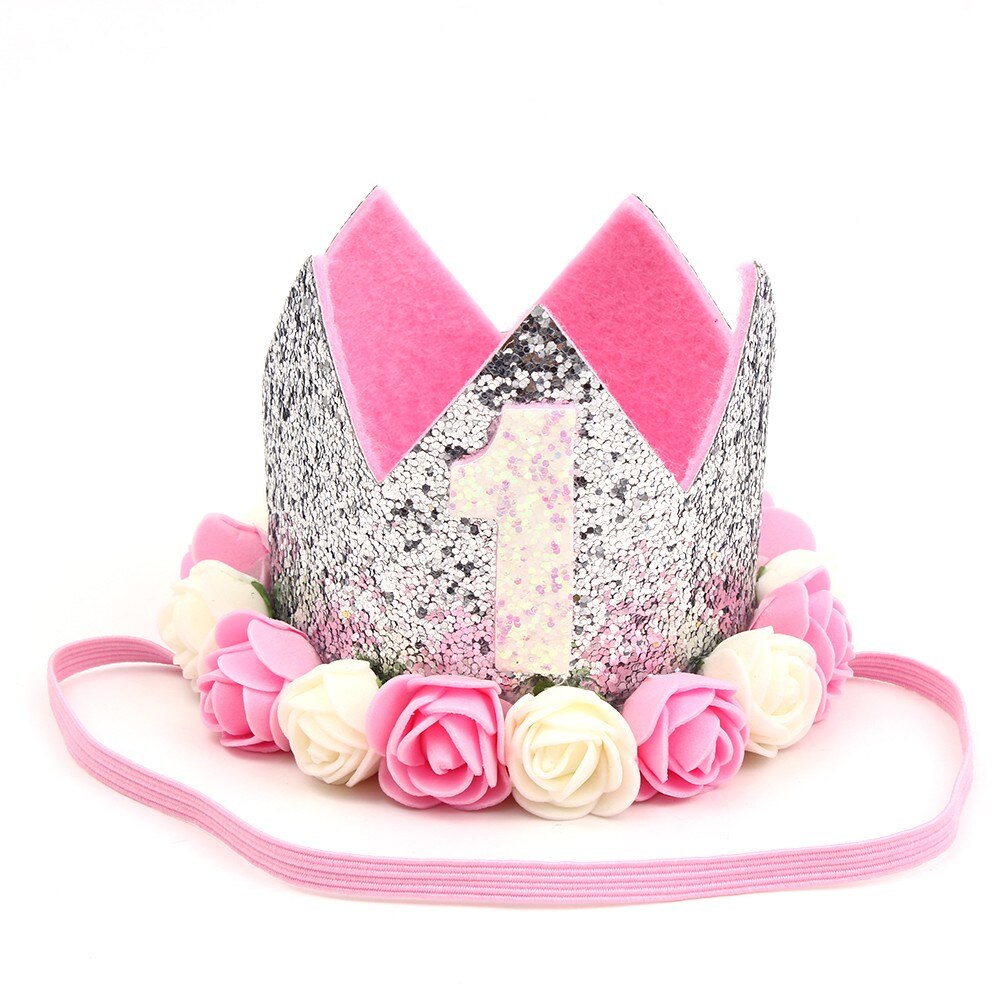 Hond Verjaardag Crown Cap/Hoeden Huisdier Verjaardag Hoofddeksels Voor Kleine/Middelgrote Honden/Katten Huisdier Bloem Decoratieve Accessoires brief Gedrukt: Silver(Pink White) / 1 year old